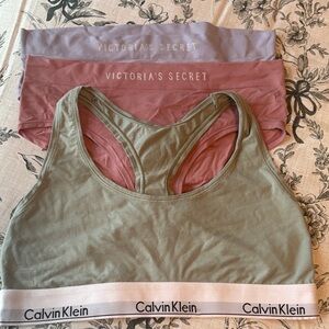 Victoria's Secret panties - Purple, Pink and Calvin Klein sports bra - green